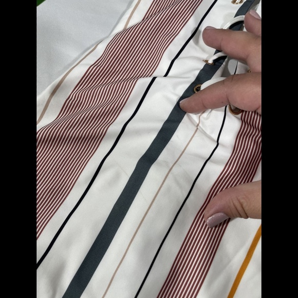 NWT TAVIK [ XS ] Monahan Lace Up‎ One Piece Swimsuit in White Berry Stripe - Picture 8 of 12